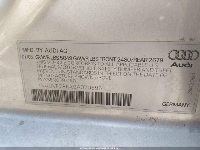 Продаж на аукціоні авто 2009 Audi A4 2.0t Prem, vin: WAUVF78KX9A070595, номер лоту: 46190504