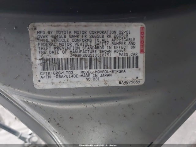 Продаж на аукціоні авто 2001 Lexus Es 300, vin: JT8BF28G510318751, номер лоту: 46190528