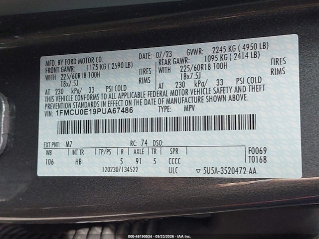 Aukcja sprzedaży 2023 Ford Escape Phev, vin: 1FMCU0E19PUA67486, numer aukcji: 46190534