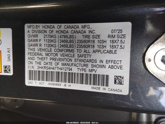 Aukcja sprzedaży 2026 Honda Cr-v Ex Awd, vin: 2HKRS4H47TH412794, numer aukcji: 46190538