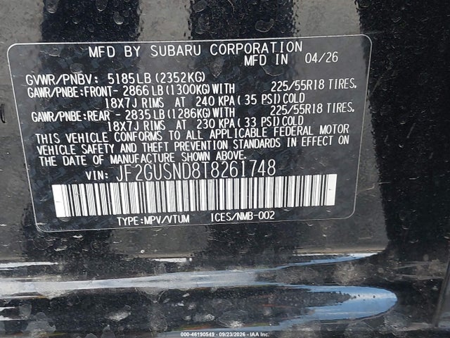 Subaru Crosstrek Limited 2026 JF2GUSND8T8261748 Image 9