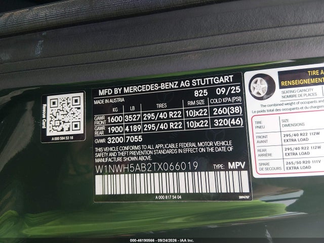 46190566 :رقم المزاد ، W1NWH5AB2TX066019 vin ، 2026 Mercedes-benz Amg G 63 مزاد بيع