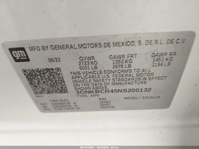 Aukcja sprzedaży 2022 Chevrolet Blazer Fwd 2lt, vin: 3GNKBCR45NS200132, numer aukcji: 46190581