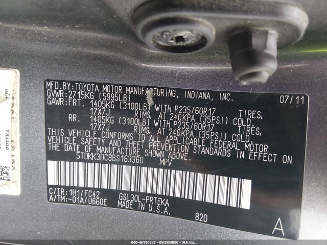 Продажа на аукционе авто 2011 Toyota Sienna Le V6, vin: 5TDKK3DC8BS163360, номер лота: 46190587