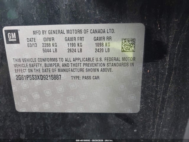 Продаж на аукціоні авто 2013 Cadillac Xts Luxury, vin: 2G61P5S3XD9215887, номер лоту: 46190593