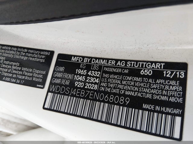 46190629 :رقم المزاد ، WDDSJ4EB7EN068089 vin ، 2014 Mercedes-benz Cla 250 مزاد بيع