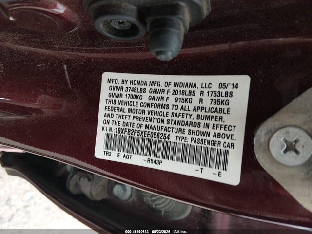 Aukcja sprzedaży 2014 Honda Civic Lx, vin: 19XFB2F5XEE056254, numer aukcji: 46190633
