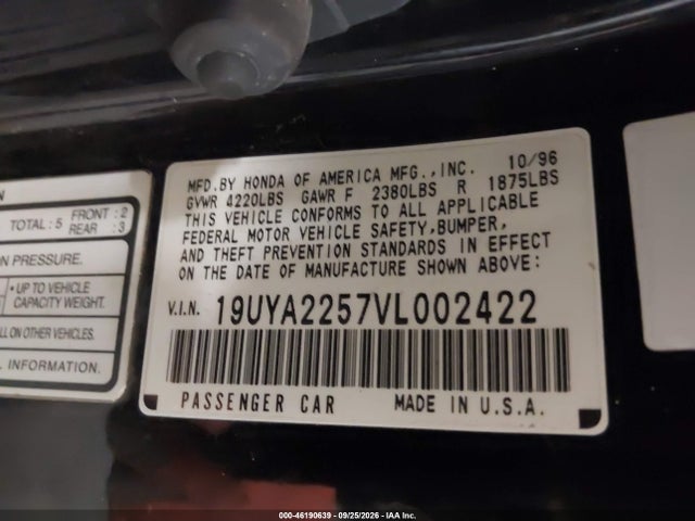 46190639 :رقم المزاد ، 19UYA2257VL002422 vin ، 1997 Acura Cl Premium Pkg مزاد بيع