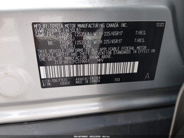 Продажа на аукционе авто 2023 Toyota Rav4 Le, vin: 2T3F1RFV2PC329661, номер лота: 46190692