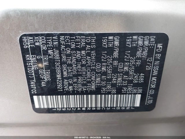Aukcja sprzedaży 2024 Nissan Rogue Sl Intelligent Awd, vin: JN8BT3CB8RW422921, numer aukcji: 46190713