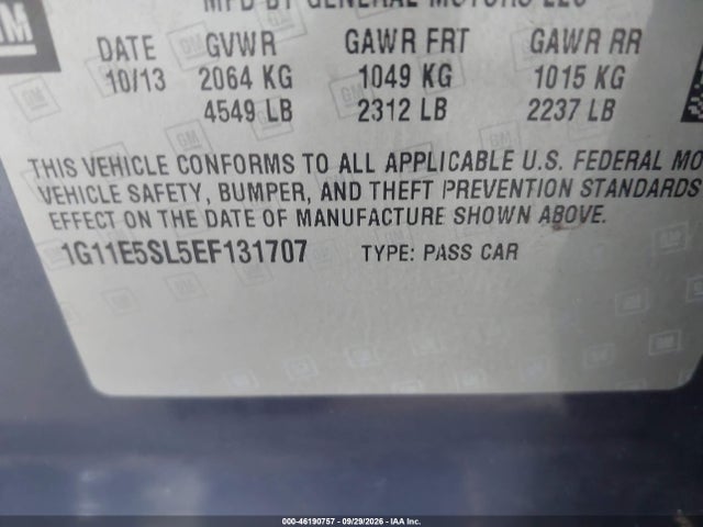46190757 :رقم المزاد ، 1G11E5SL5EF131707 vin ، 2014 Chevrolet Malibu 2lt مزاد بيع