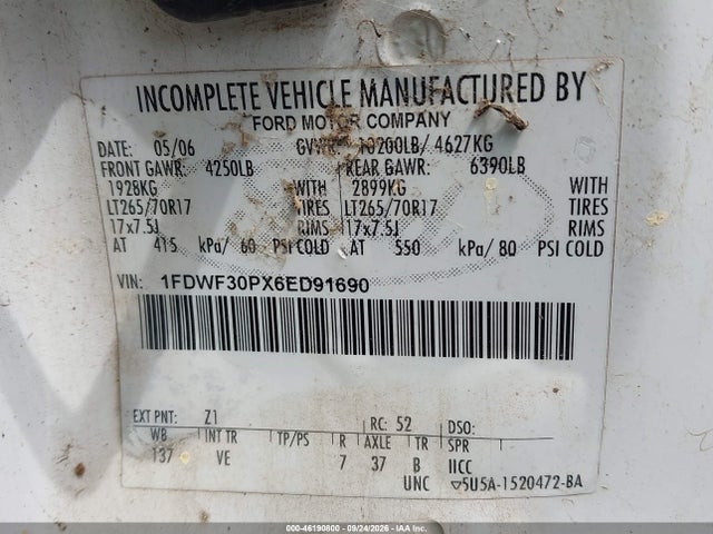 Продажа на аукционе авто 2006 Ford F-350 Xl/xlt, vin: 1FDWF30PX6ED91690, номер лота: 46190800
