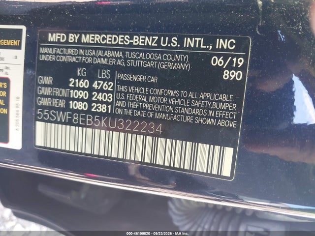 Aukcja sprzedaży 2019 Mercedes-benz C 300 4matic, vin: 55SWF8EB5KU322234, numer aukcji: 46190820