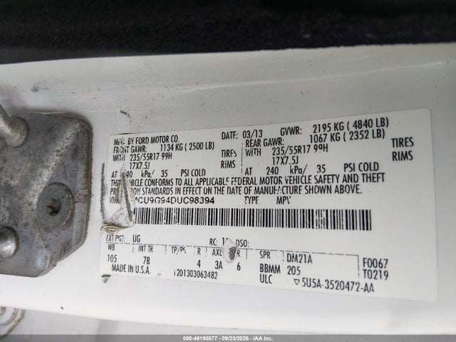 Продажа на аукционе авто 2013 Ford Escape Se, vin: 1FMCU9G94DUC98394, номер лота: 46190877
