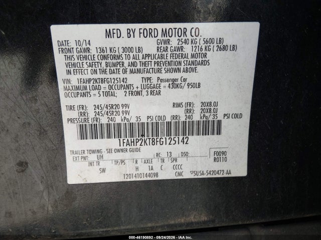 Aukcja sprzedaży 2015 Ford Taurus Sho, vin: 1FAHP2KT8FG125142, numer aukcji: 46190892
