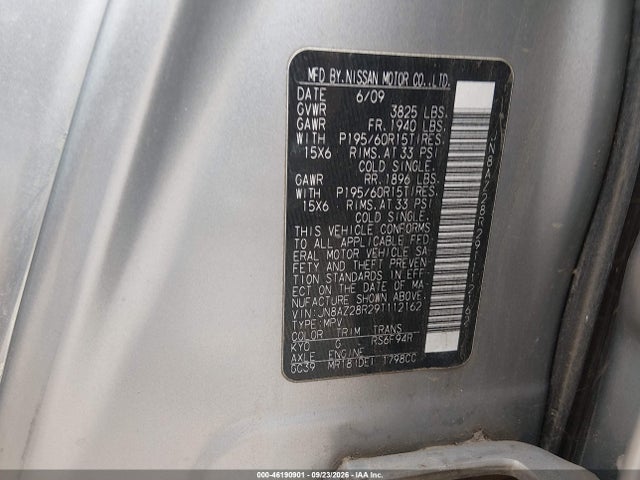 Aukcja sprzedaży 2009 Nissan Cube 1.8 S, vin: JN8AZ28R29T112162, numer aukcji: 46190901
