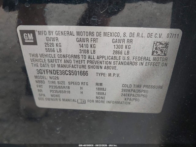 Aukcja sprzedaży 2012 Cadillac Srx Luxury Collection, vin: 3GYFNDE38CS501666, numer aukcji: 46190935