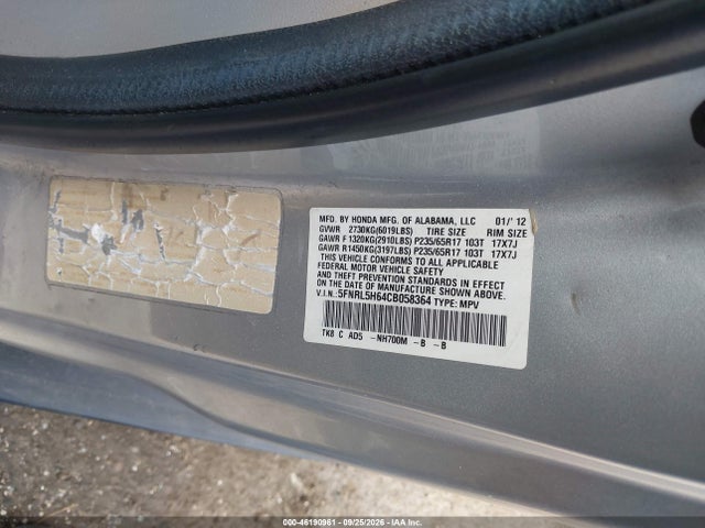 2012 Honda Odyssey Ex-l მანქანა იყიდება აუქციონზე, vin: 5FNRL5H64CB058364, აუქციონის ნომერი: 46190961