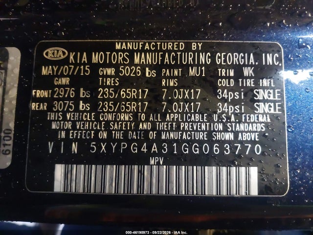 Продаж на аукціоні авто 2016 Kia Sorento Lx, vin: 5XYPG4A31GG063770, номер лоту: 46190973