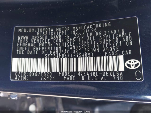 Toyota COROLLA LE 2026 5YFB4MDEXTP454891 Image 9
