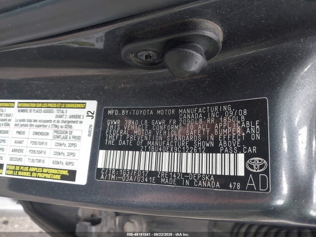 Aukcja sprzedaży 2009 Toyota Corolla S, vin: 2T1BU40EX9C122612, numer aukcji: 46191041