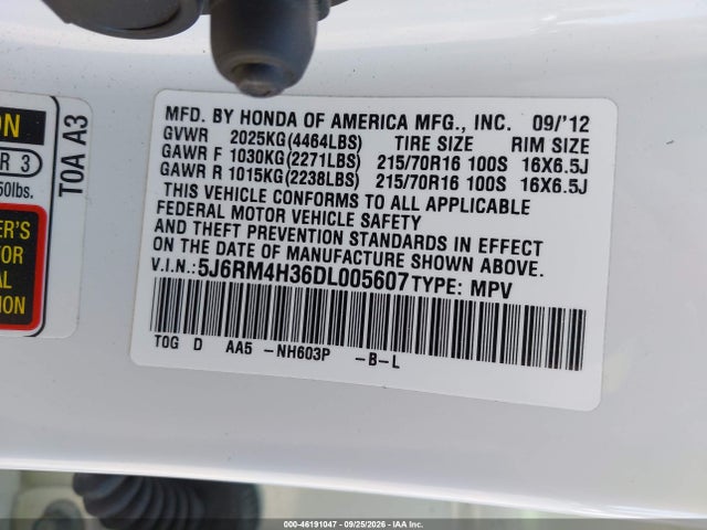 2013 Honda Cr-v Lx მანქანა იყიდება აუქციონზე, vin: 5J6RM4H36DL005607, აუქციონის ნომერი: 46191047