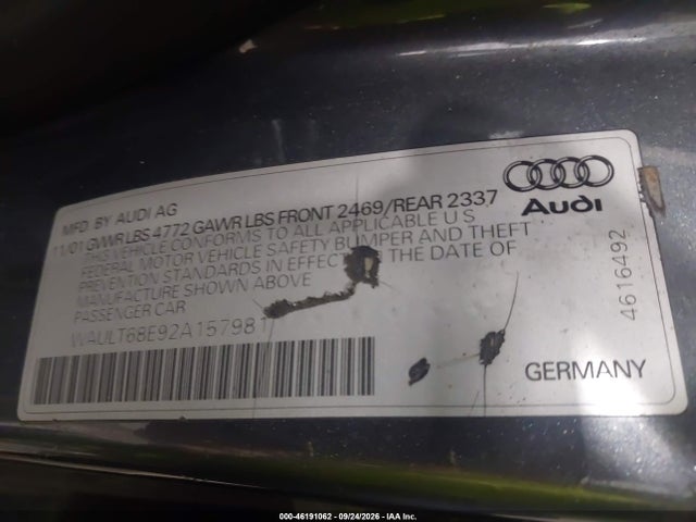 Продаж на аукціоні авто 2002 Audi A4 3.0, vin: WAULT68E92A157981, номер лоту: 46191062