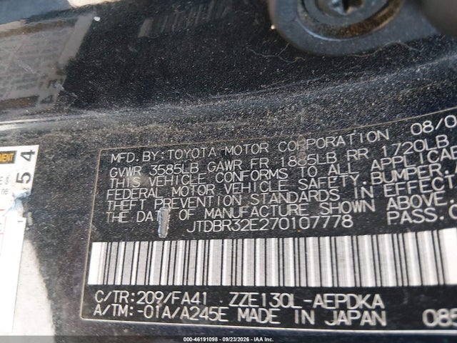 Продаж на аукціоні авто 2007 Toyota Corolla Ce, vin: JTDBR32E270107778, номер лоту: 46191098