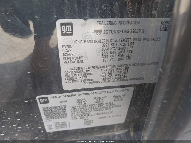 Aukcja sprzedaży 2025 Gmc Sierra 1500 4wd  Short Box Slt, vin: 3GTUUDED5SG302701, numer aukcji: 46191123