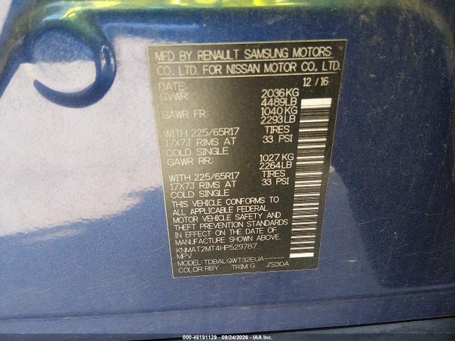Продаж на аукціоні авто 2017 Nissan Rogue Sv, vin: KNMAT2MT4HP529787, номер лоту: 46191129