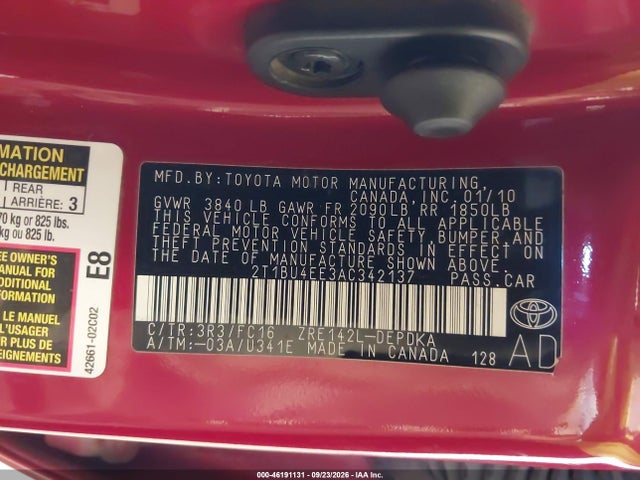 Продаж на аукціоні авто 2010 Toyota Corolla Le, vin: 2T1BU4EE3AC342137, номер лоту: 46191131