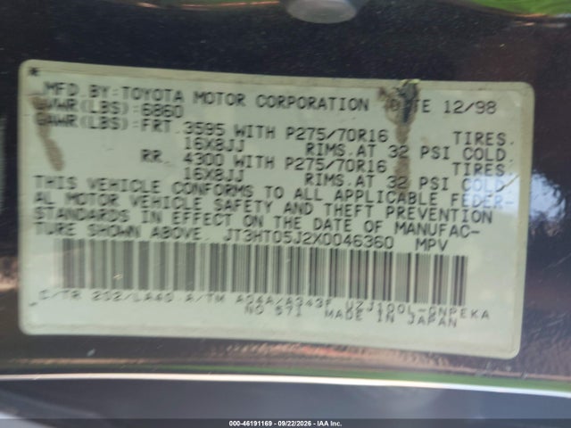 Продажа на аукционе авто 1999 Toyota Land Cruiser, vin: JT3HT05J2X0046360, номер лота: 46191169