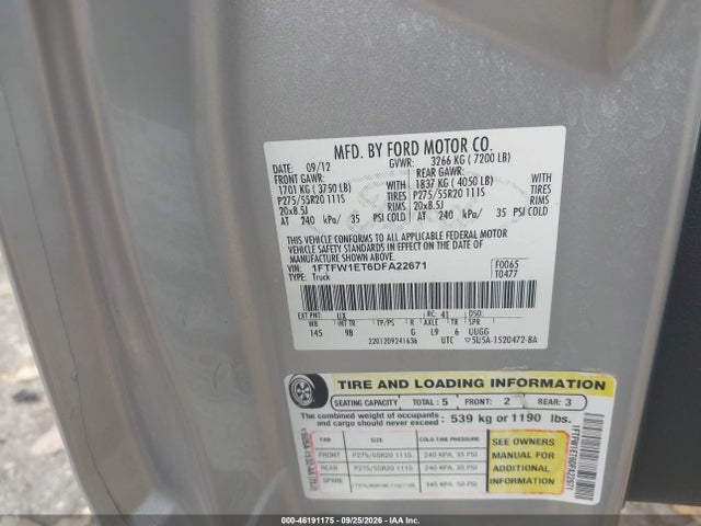 Продажа на аукционе авто 2013 Ford F-150 Platinum, vin: 1FTFW1ET6DFA22671, номер лота: 46191175