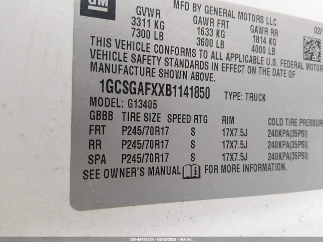 2011 Chevrolet Express 1500 Work Van მანქანა იყიდება აუქციონზე, vin: 1GCSGAFXXB1141850, აუქციონის ნომერი: 46191204