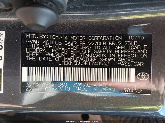 Продажа на аукционе авто 2014 Toyota Prius Three, vin: JTDKN3DU2E1740532, номер лота: 46191214