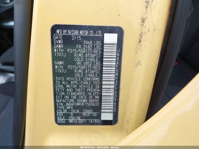 Продажа на аукционе авто 2015 Nissan Juke S, vin: JN8AF5MR3FT509620, номер лота: 46191218
