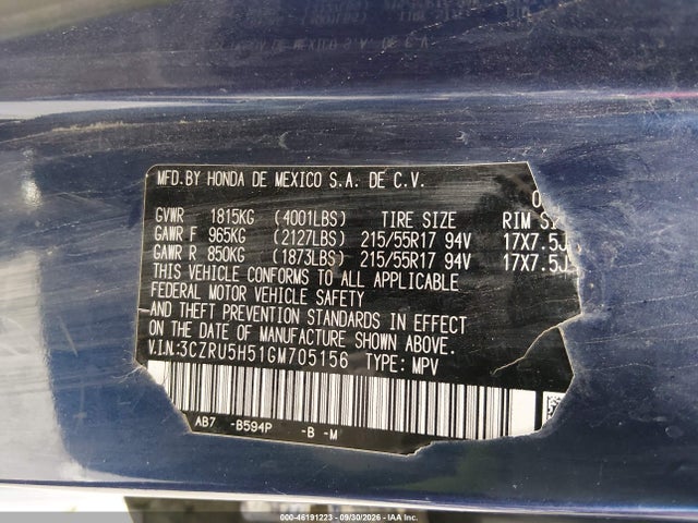 Aukcja sprzedaży 2016 Honda Hr-v Ex, vin: 3CZRU5H51GM705156, numer aukcji: 46191223