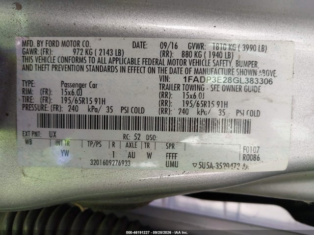Ford FOCUS S 2016 1FADP3E28GL383306 Image 9