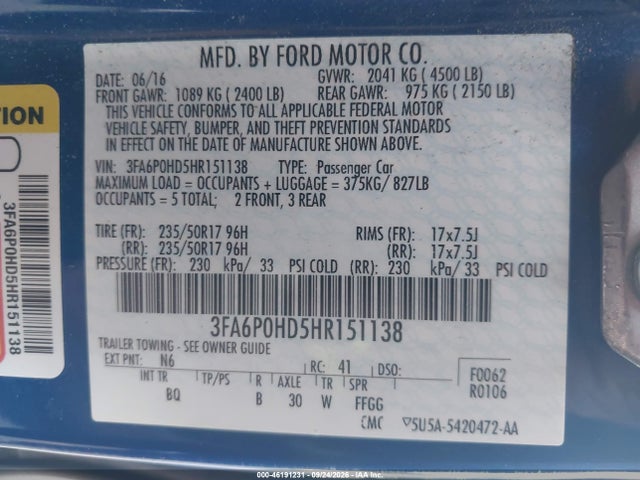 Ford FUSION SE 2017 3FA6P0HD5HR151138 Image 9