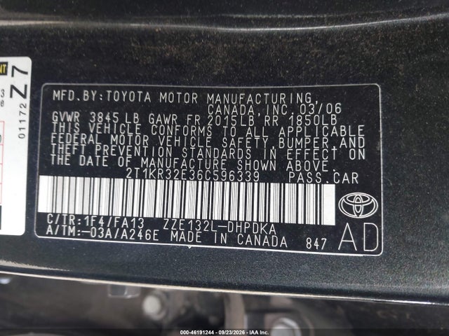 Продажа на аукционе авто 2006 Toyota Matrix, vin: 2T1KR32E36C596339, номер лота: 46191244