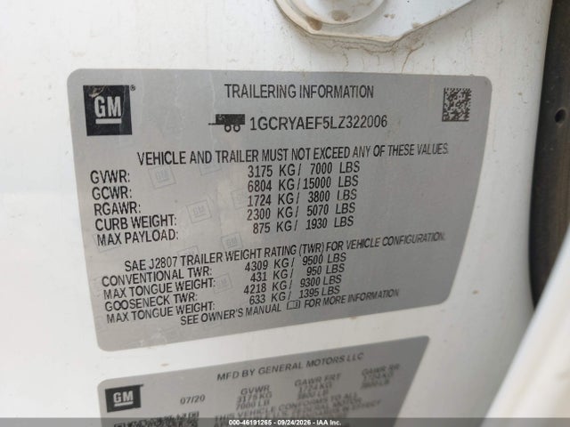 Продаж на аукціоні авто 2020 Chevrolet Silverado 1500 4wd  Standard Bed Wt, vin: 1GCRYAEF5LZ322006, номер лоту: 46191265