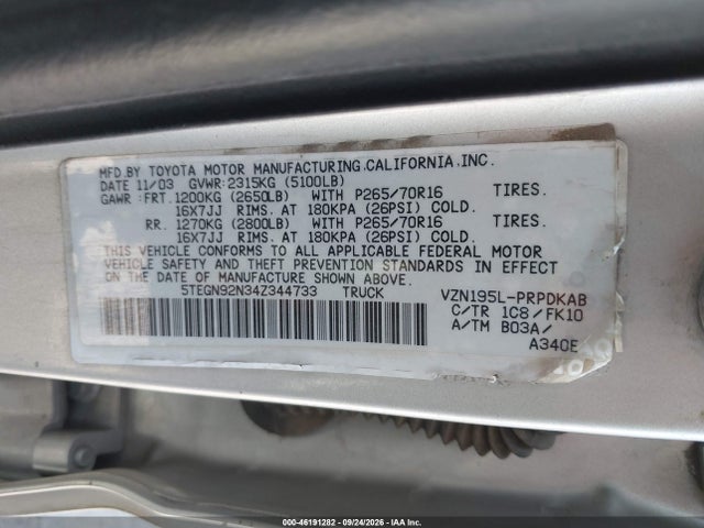 Aukcja sprzedaży 2004 Toyota Tacoma Prerunner, vin: 5TEGN92N34Z344733, numer aukcji: 46191282