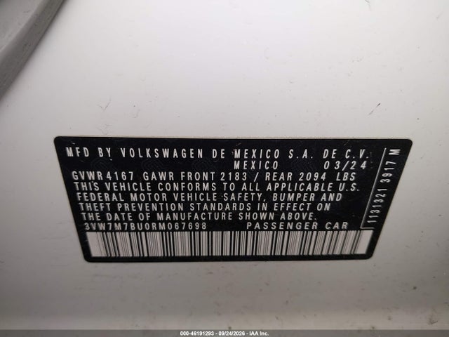 Продаж на аукціоні авто 2024 Volkswagen Jetta 1.5t Se, vin: 3VW7M7BU0RM067698, номер лоту: 46191293
