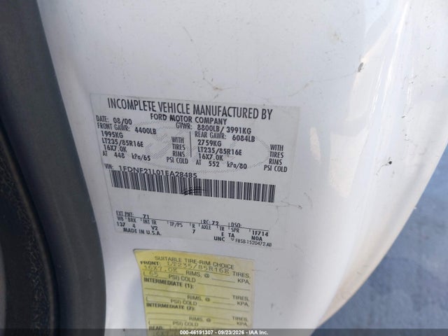 2001 Ford F-250 მანქანა იყიდება აუქციონზე, vin: 1FDNF21L01EA28485, აუქციონის ნომერი: 46191307