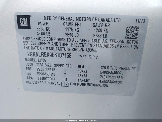 Aukcja sprzedaży 2014 Gmc Terrain Sle-2, vin: 2GKALREK9E6187168, numer aukcji: 46191316