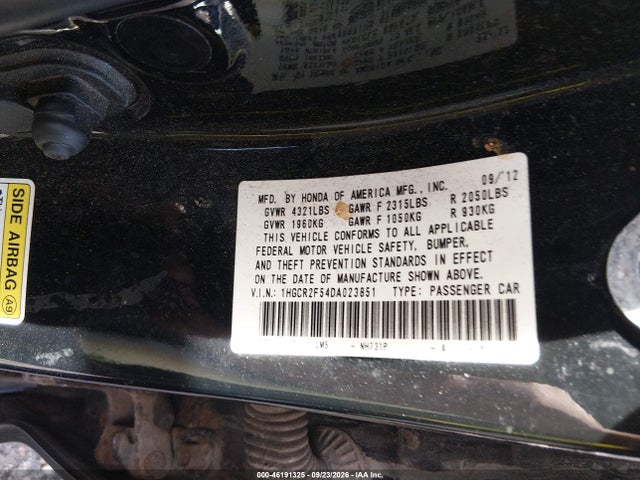 46191325 :رقم المزاد ، 1HGCR2F54DA023851 vin ، 2013 Honda Accord Sport مزاد بيع