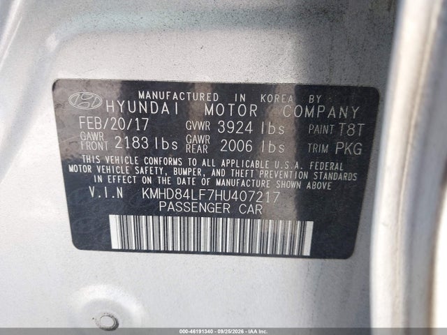 Продаж на аукціоні авто 2017 Hyundai Elantra Se, vin: KMHD84LF7HU407217, номер лоту: 46191340