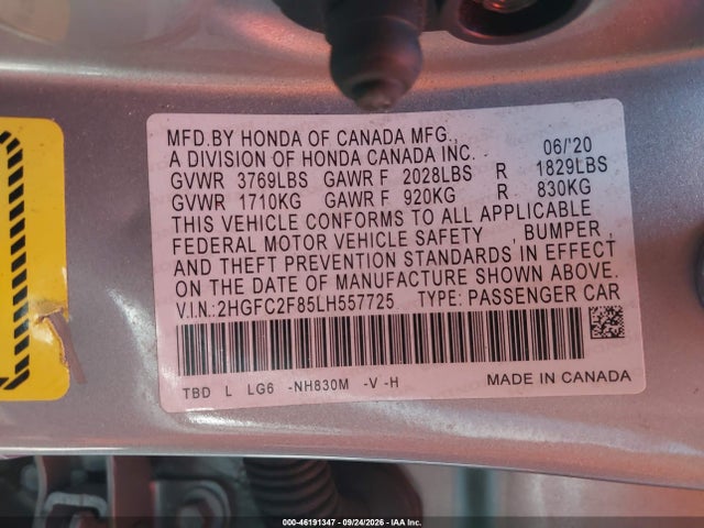 Aukcja sprzedaży 2020 Honda Civic Sport, vin: 2HGFC2F85LH557725, numer aukcji: 46191347