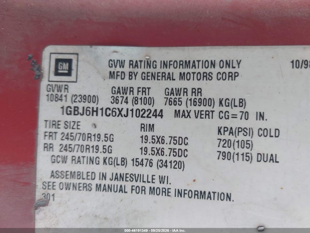 Продажа на аукционе авто 1999 Chevrolet C-series C6h042, vin: 1GBJ6H1C6XJ102244, номер лота: 46191349