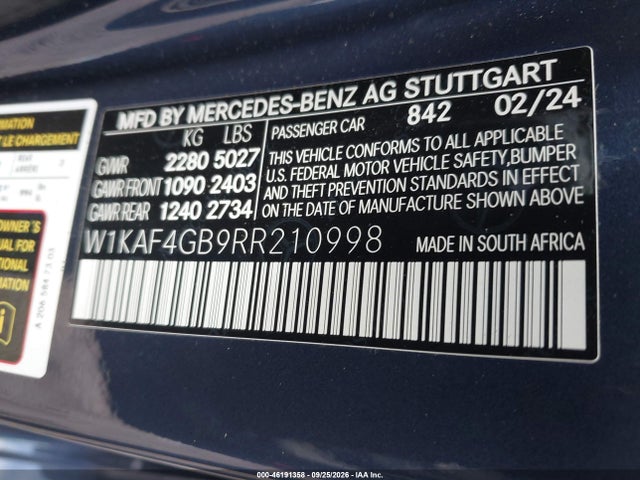 Продажа на аукционе авто 2024 Mercedes-benz C 300, vin: W1KAF4GB9RR210998, номер лота: 46191358